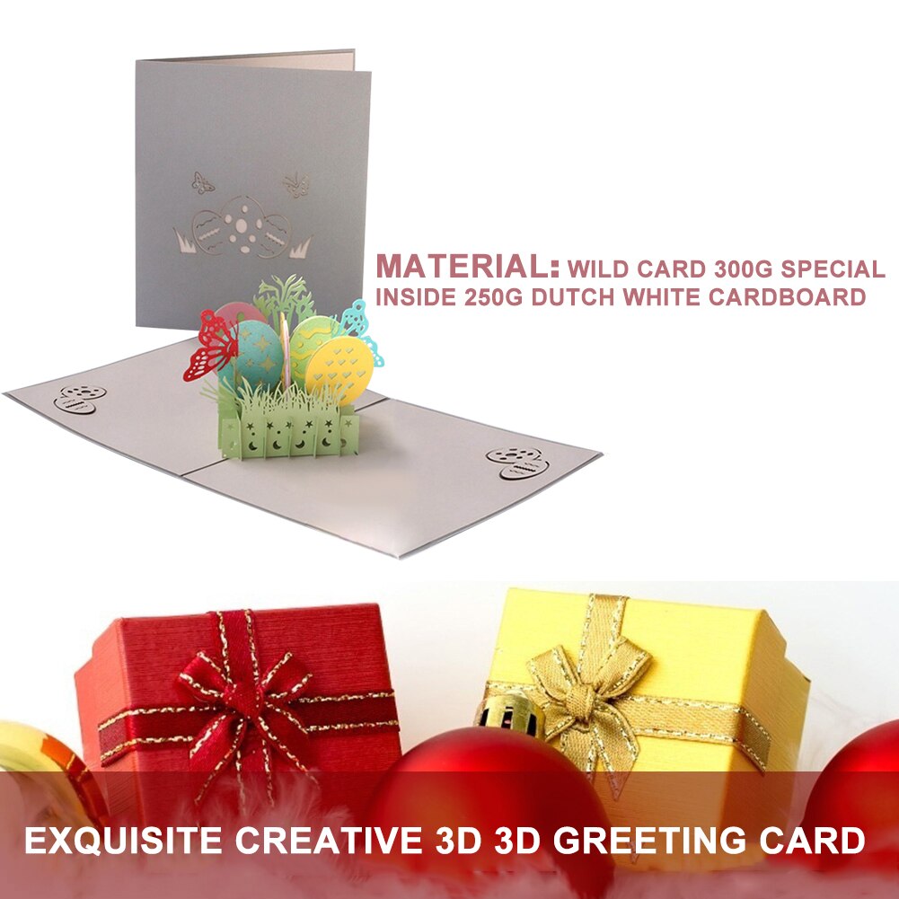 Pop-UP Easter Greeting Cards 3D Butterfly Eggs Postcard with Envelope