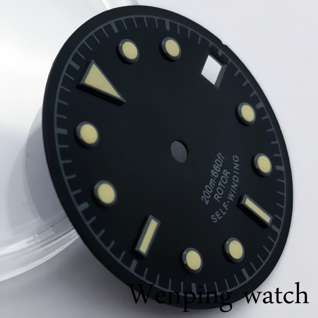 28.5mm Sterile Black Yellow Watch Dial Green Luminous Marks Fit NH35 Movement Automatic Watch Accessories