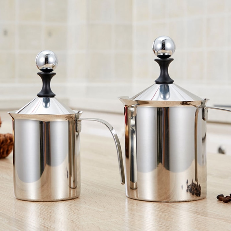 Manual Milk Frother, Stainless Steel Hand Pump Milk Foamer, Handheld Milk Frothing Pitchers for Cappuccions and Coffee Latte