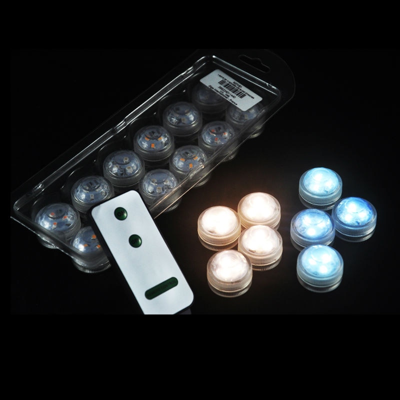 10pcs*CR2032 Battery Operated 3CM Round Super Bright RGB Multicolors LED Submersible LED Floralyte Light With Remote