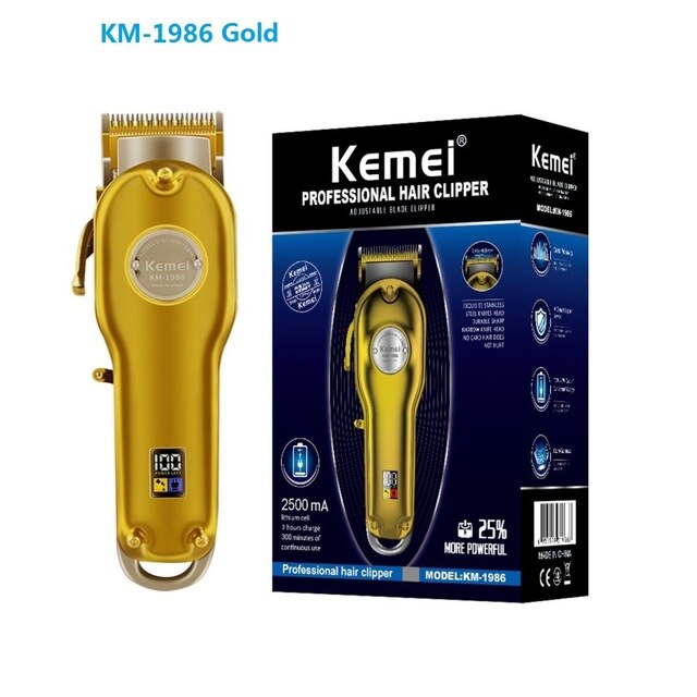 Kemei – tondeuse à cheveux professionnelle KM-1986, rasoir électrique sans fil, avec écran LCD, entièrement en métal: Gold with box