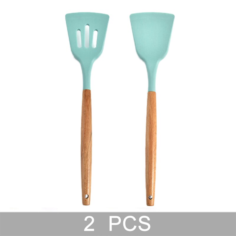 Green Silicone Kitchen Utensils Set Heat Resistant Nonstick Baking Cooking Tools 2/3/4/5/6/7/8/9 PCS Kitchenware Accessories: 2 PCS