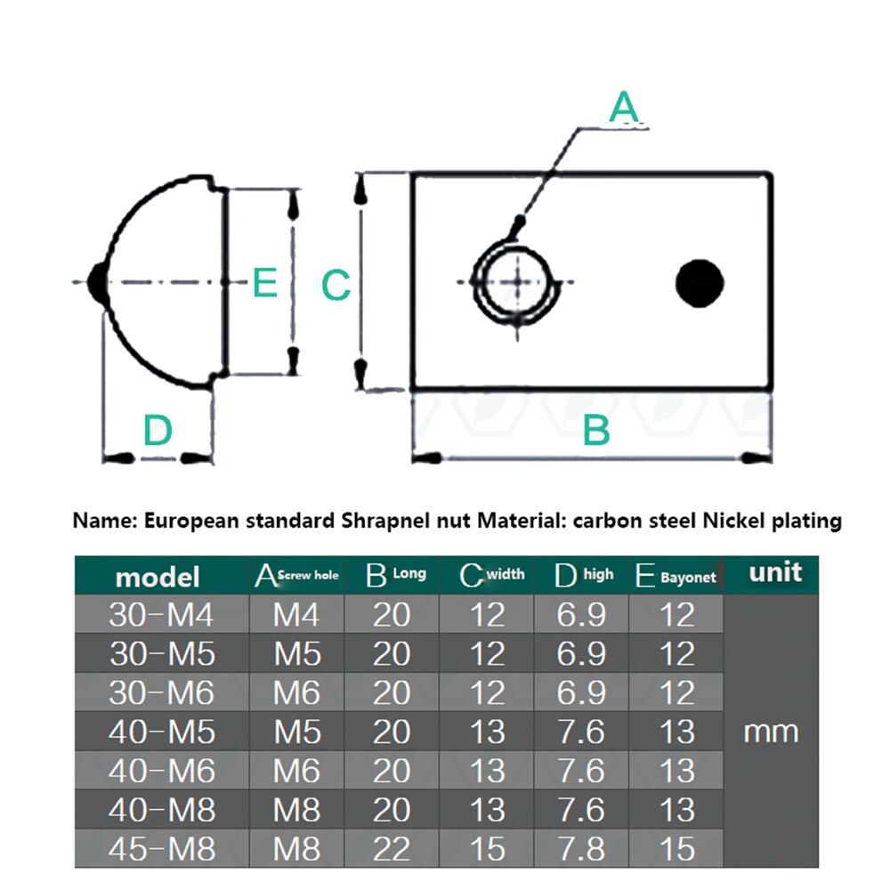 Vendita calda 4040 Mezza rotonda dado M3 M4 M5 M6 M8 sfera in acciaio dado di blocco elastico dado standard UE 40/45 serie profilo in alluminio parti