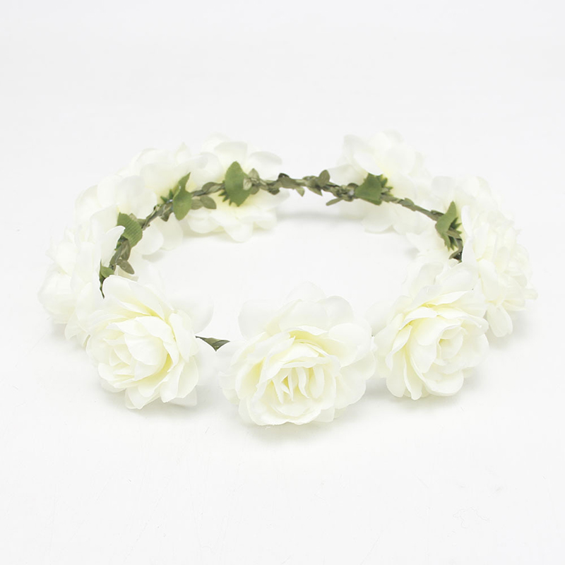 Tocado de flores más vendido, diadema informal de playa, viento, rosa, corona nupcial: Blanco