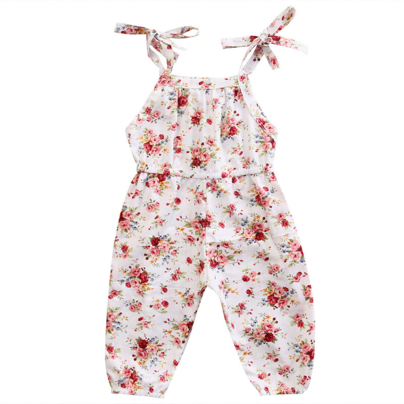 Nyfødt lille barn spædbarn baby piger tøj blomster print romper jumpsuit ærmeløs soldragt tøj 0-2t