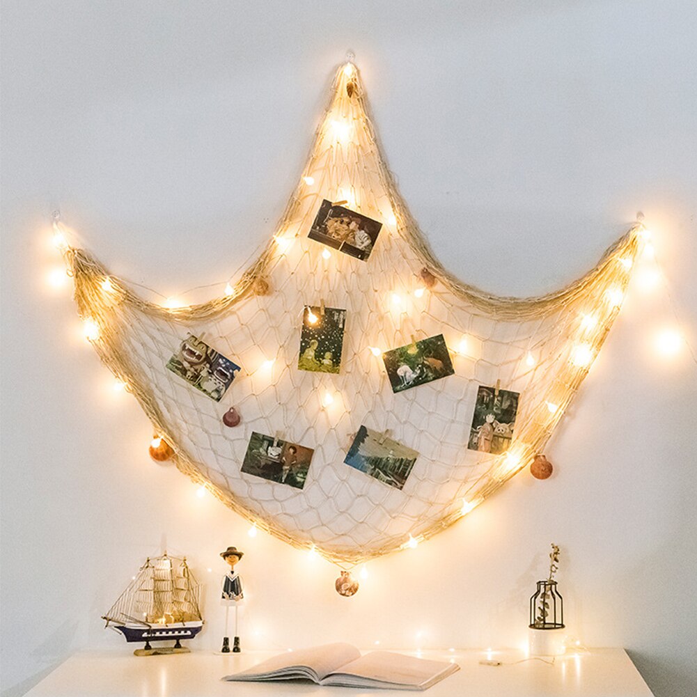 Collage Home Ornament DIY Decoration Display Wall Cards Seashell Artwork Hanging Fishing Net Pictures Organizer Photo Frames: White