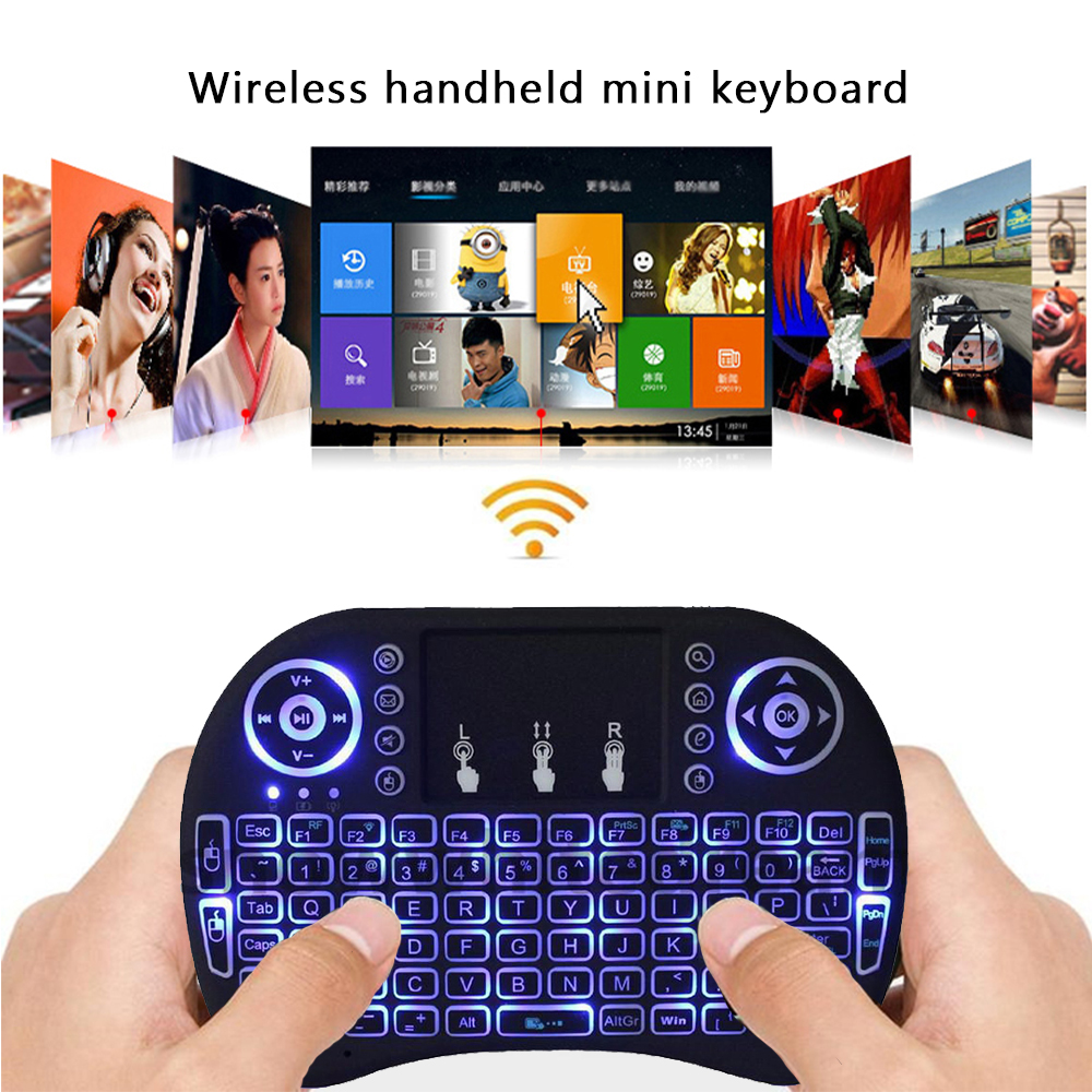 2.4G Mini Wireless Keyboard with Multimedia Keys 7-Color Backlit Compact Size Computer Keyboard for PC Devices Laptop Desktop