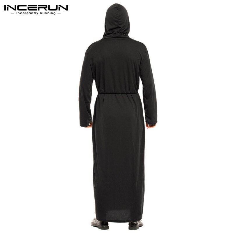 Heren gewaden cosplay kostuum met kap kerk effen kleur lange mouwen kaftan priester herenkleding cosplay zachte gewaden zonder riem incerun 7