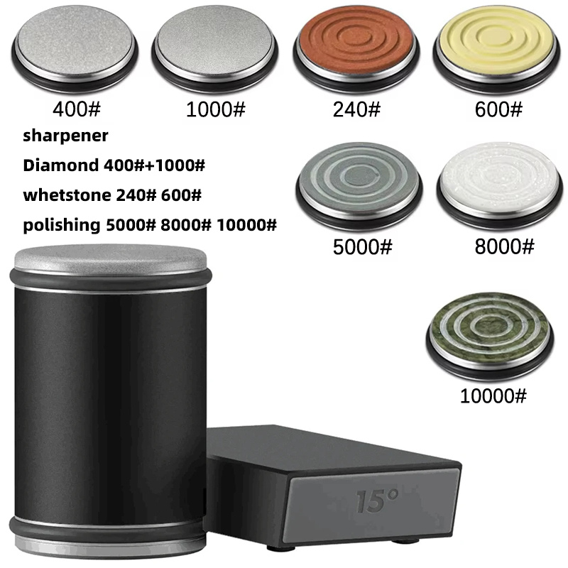 Rolling Knife Sharpener Magnetic Knife Holder Diamond Sharpening Stone with15and20 Degrees Angle Roller Kitchen Accessory set: Light Grey