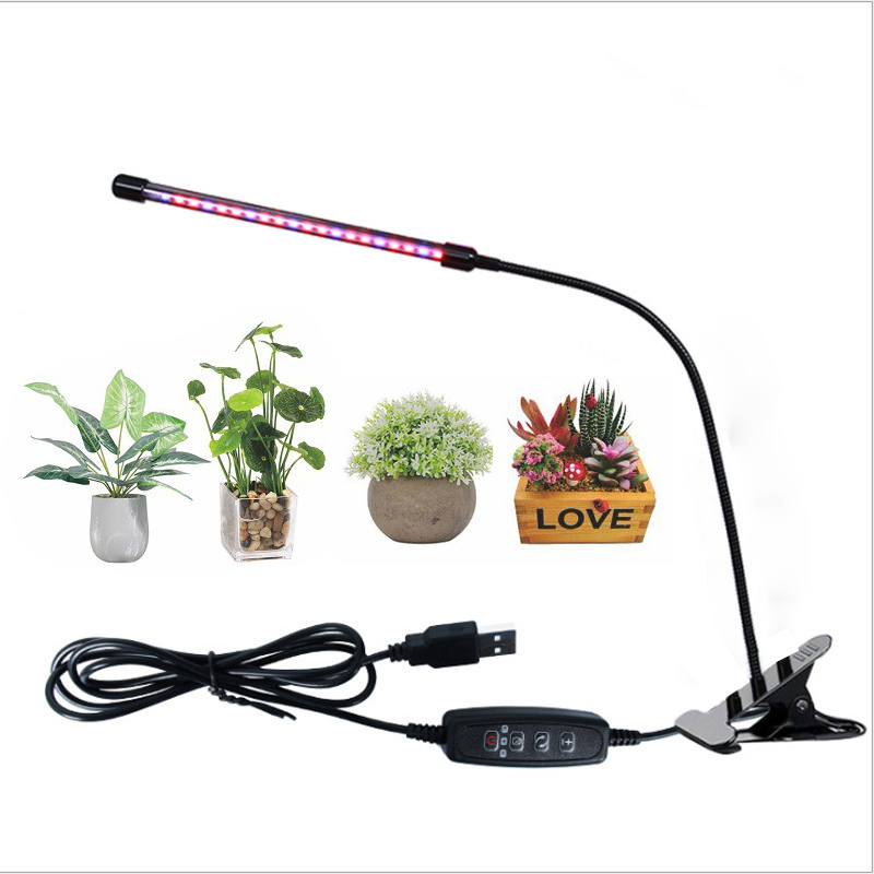 Luz LED de cultivo de plantas con 1/2/3/4 cabezales, luz de planta con Clip, conmutación de 3 colores de luz, atenuación temporizable USB, lámpara de cultivo de espectro completo: Azul