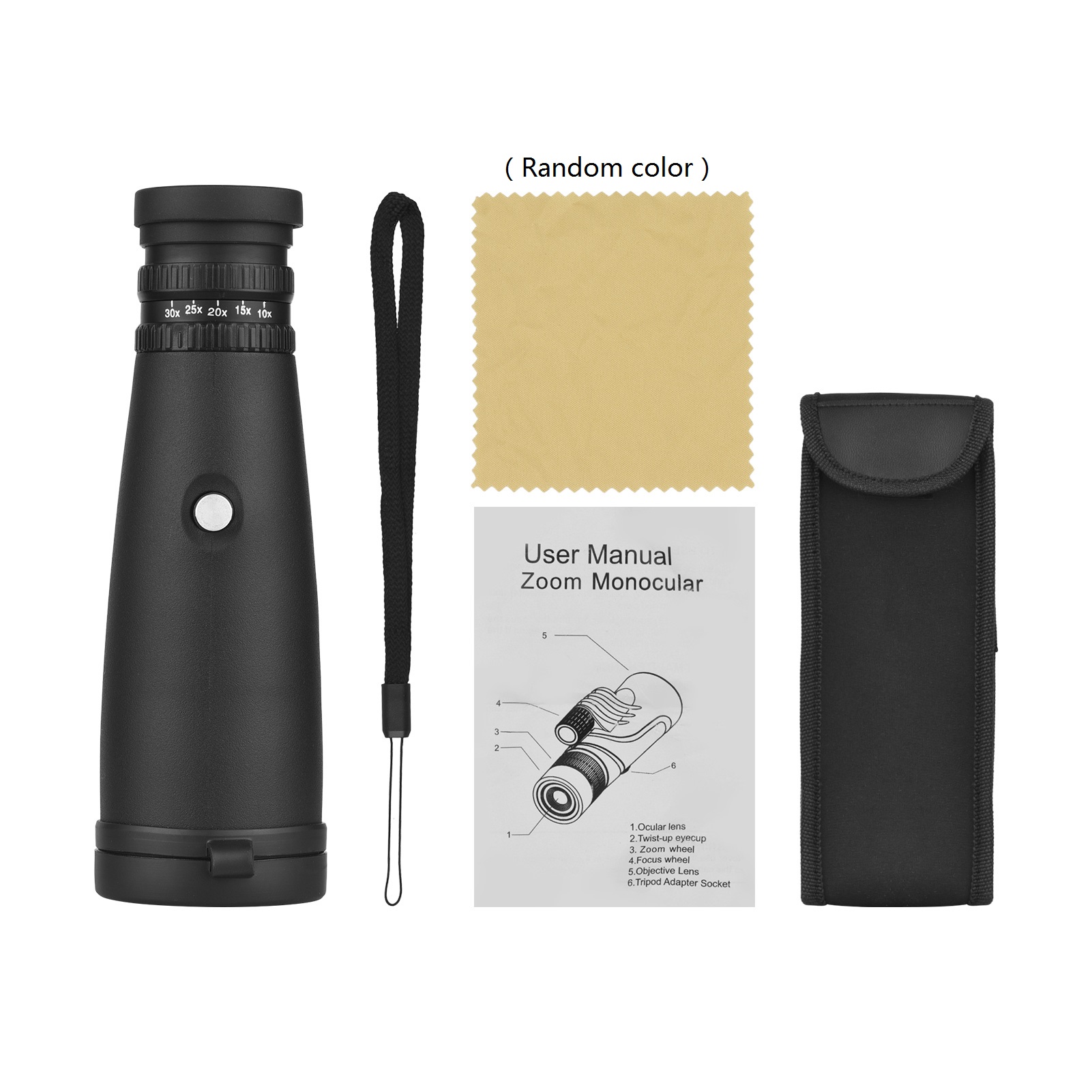 10X-30X Monocular Telescope 50mm Large Object Lens BAK-4 Prism FMC Multilayer Coating Lens with 1/4 Inch Screw Hole Lens Cover