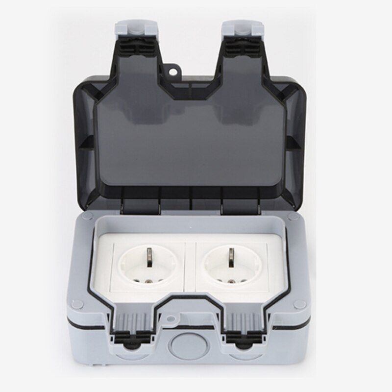 IP66 Weatherproof Waterproof Outdoor Wall Power Socket 16A Double EU Standard Electrical Outlet Grounded EU Plug
