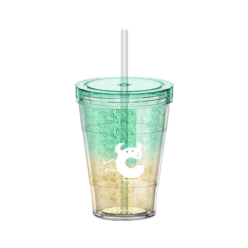 400ml Travel Mug With Straw Reusable Smoothie Plastic Iced Tumbler Double-walled Ice Cold Drink Coffee Juice Tea Cup: 02