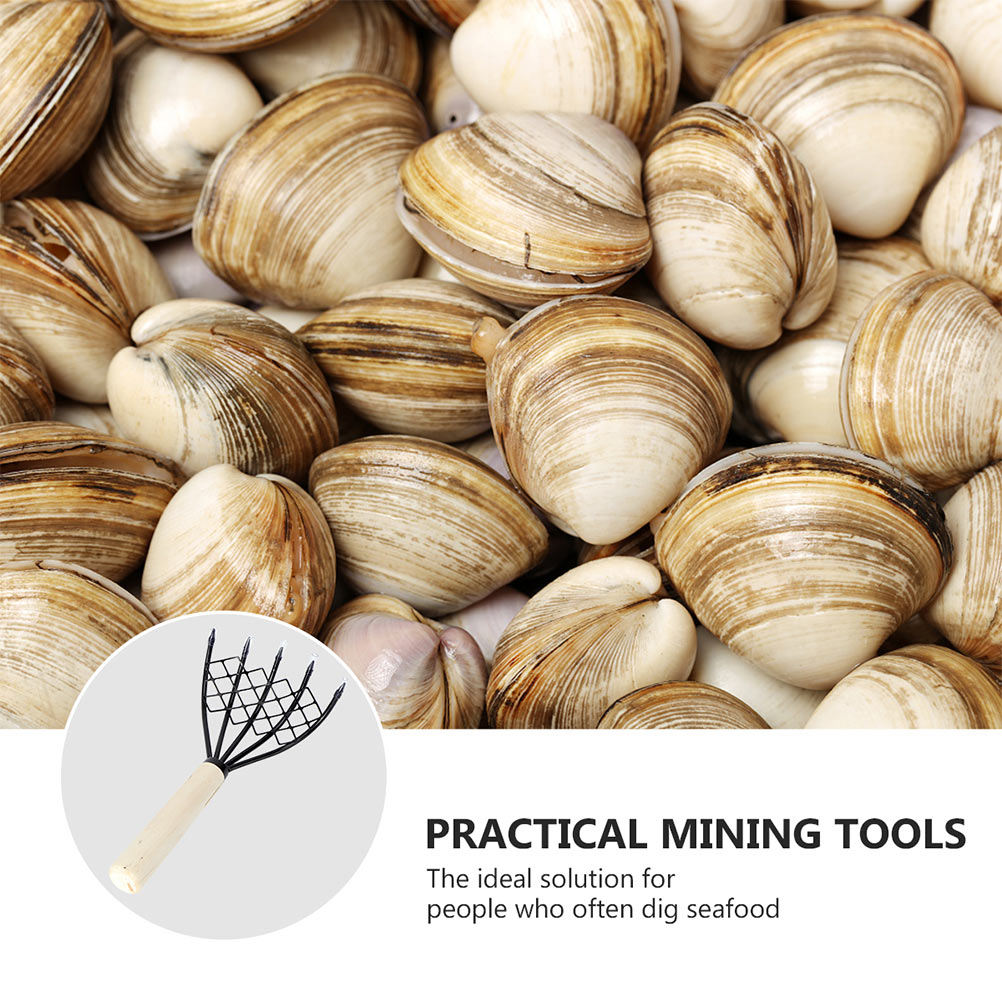 2pcs Carbon Steel Clam Rake with Net Oyster Shell Digging Tool Rake Tool