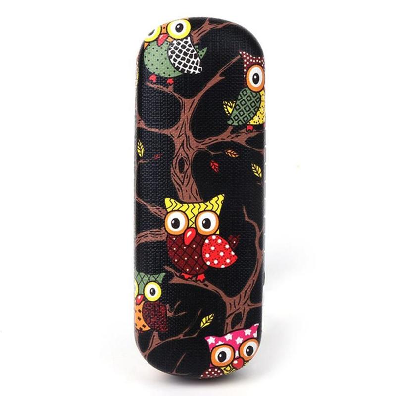 Draagbare brillendoos voor dames, cartoon uil, dier, schattige zonnebril, opberghoes, beschermhoes, 1 x brillendoosjes en tassen: Zwart