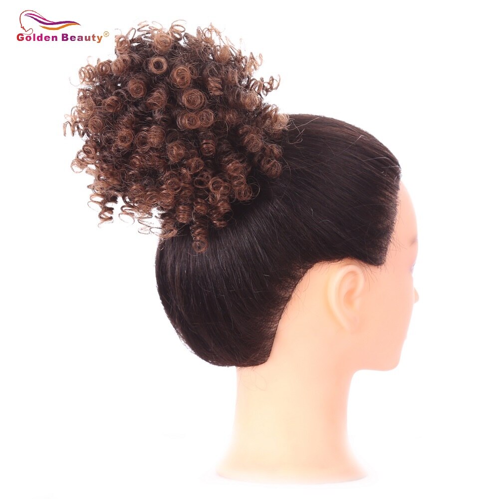 3inch High Afro Puff Hair Chignon Kinky Curly Ponytail Drawstring Short Ponytail Synthetic Hair Bun Golden Beauty