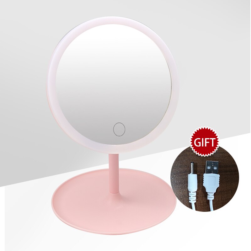 Led makeup spejl pink/hvid med led lys forfængelighed spejl lys stående spejl touch screen kosmetik spejle usb opladningstype: Lyserød