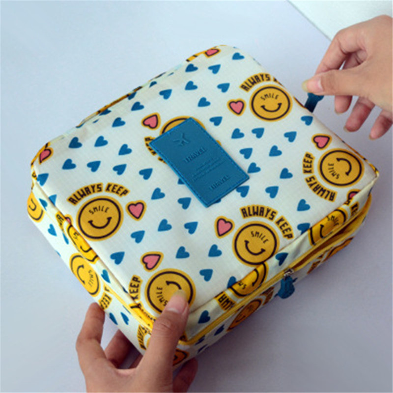 PLEEGA Multifunction travel Cosmetic Bag Women Makeup Bags Toiletries Organizer Waterproof Female Storage Make up Cases: Yellow smiley