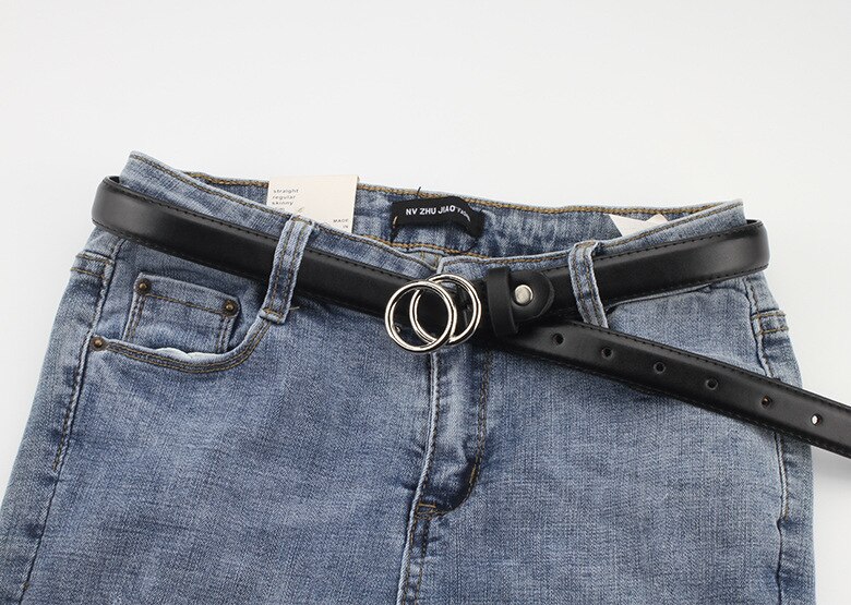 Patroon Casual Oogjes Pu Lederen Riem Voor Vrouwen Vrouwelijke Gouden Ronde Pin Gesp Brede Jean Taille Riem Dubbele Lus glad Gesp: Silverblack