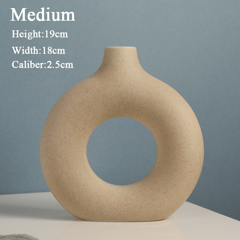 Jarrón de cerámica hueco Circular nórdico, maceta de donas, accesorios de decoración del hogar, oficina, escritorio, sala de estar, de decoración Interior: Style C M