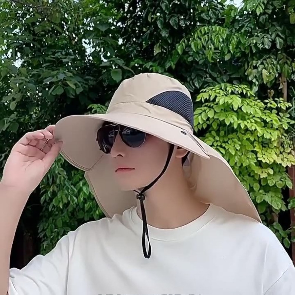 1 gorra de sol de ala ancha con solapa para el cuello para hombres y mujeres ajustable al aire libre 50 + protección UPF gorra de Safari senderismo pesca sombrero transpirable
