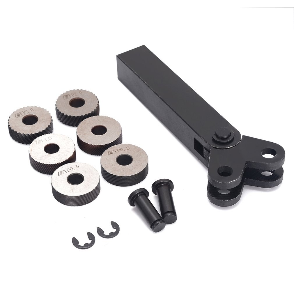 Juego de Herramienta de moleteado de doble rueda, 7 Uds., 0,5mm, 1mm, 2mm, juego de Herramienta de moleteado de rueda de torno de acero
