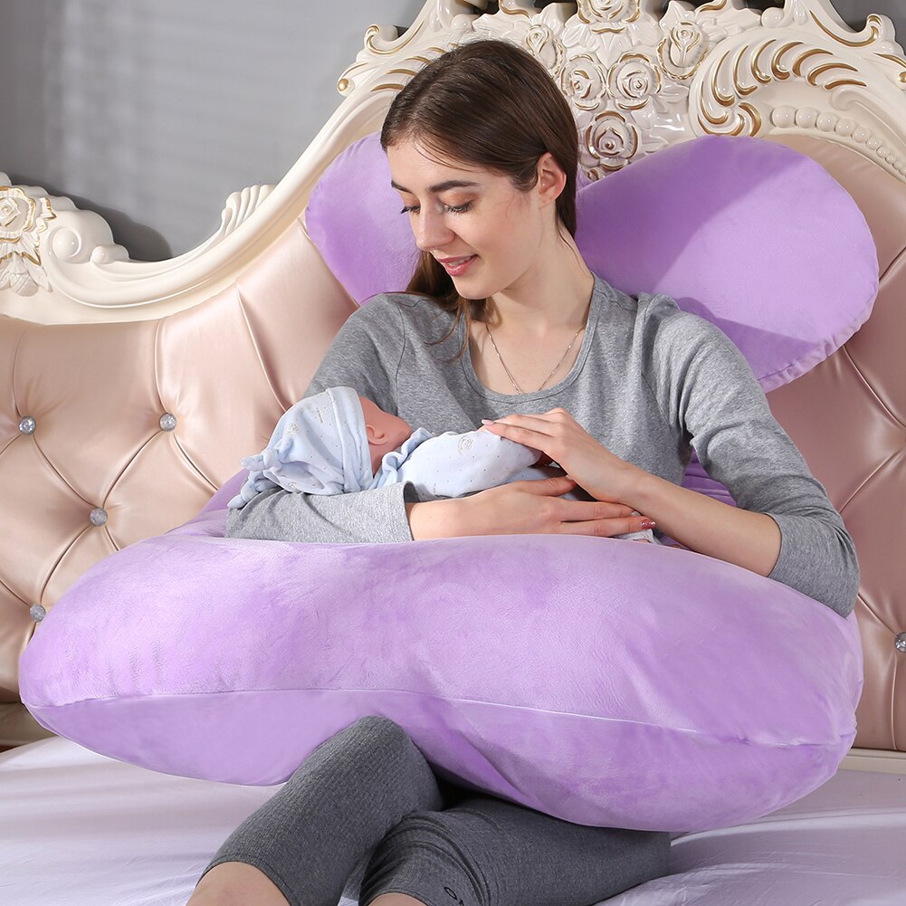 Almohada de apoyo para dormir de algodón para mujeres embarazadas, estampado de conejo en forma de U, almohadas de maternidad, para dormir durante el embarazo