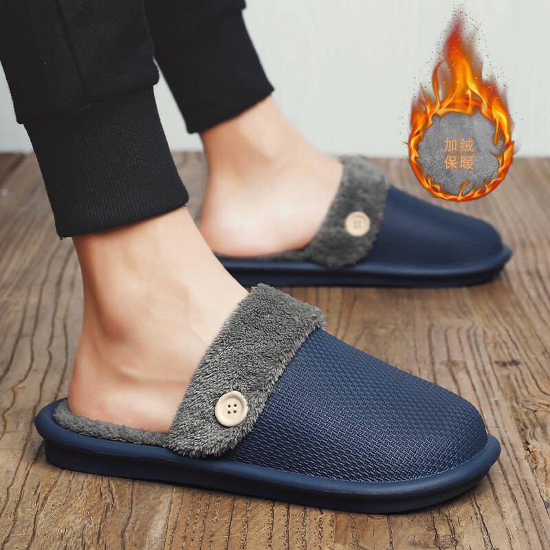 Zapatillas de EVA impermeables para hombre, pantuflas calientes de felpa informales para interior, de algodón, pantuflas para el hogar, invierno,