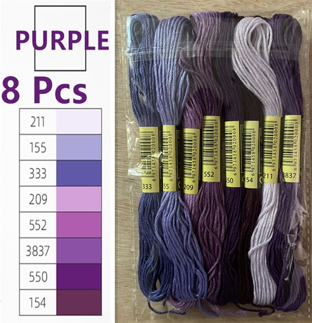 Embroidery Thread 447 Colors Embroidery Floss Cross Stitch Kit Premium Rainbow Embroidery DIY Threads Crafts Cotton Sewing Skein: Purle 8 Color
