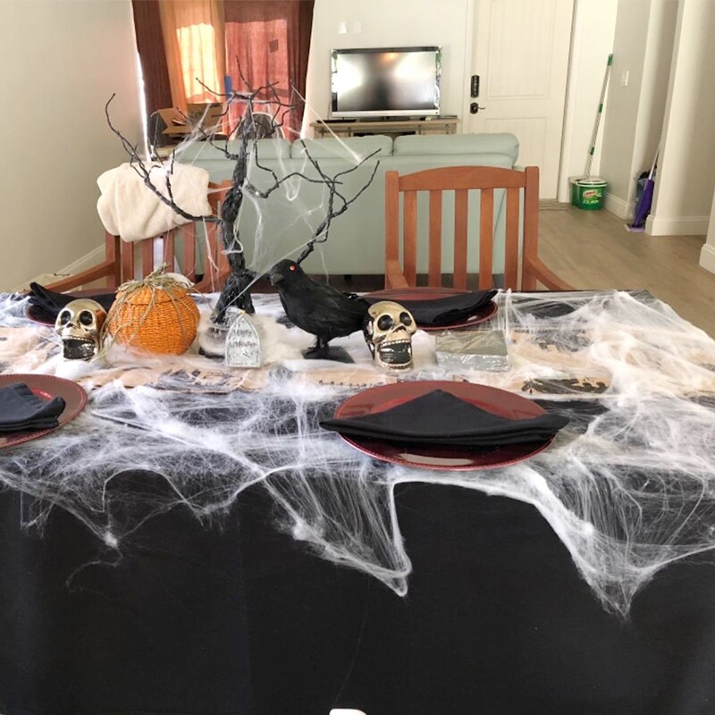 Hvidt strækbart spindelvæv kunstigt edderkoppespind halloween dekoration skræmmende festscene rekvisitter rædsel hus boligindretning tilbehør