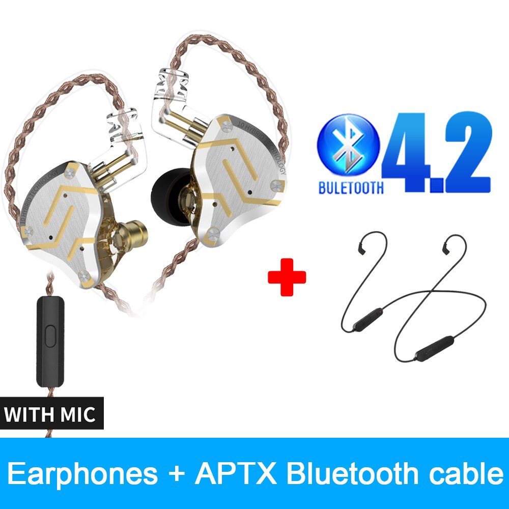 KZ ZS10 Profi HIFI Kopfhörer Metall 4BA 1DD hybrid 10 Treiber Bass Headset Lärm abbrechen in-Ohr Sport Spielen kopfhörer mit Mic: D Bluetooth4.2 Modul