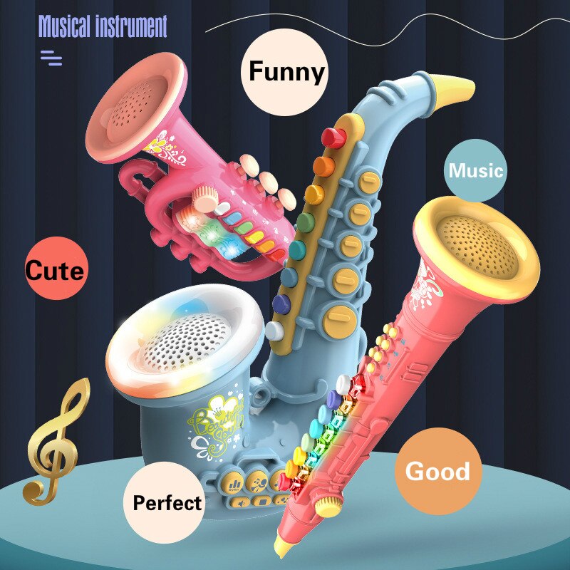 Mini Saxophone Clarinet Trumpet Toys Musical Instrument Early Educational Music Lighting Toy for Baby Birthday