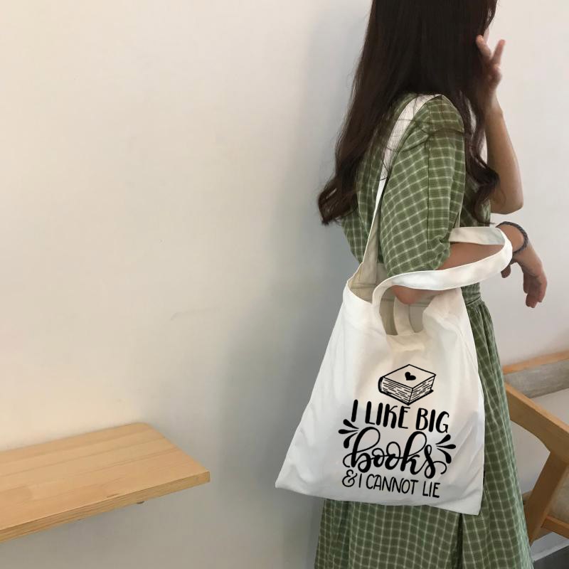 Canvas Tote Bag I Like Big Books and I Cannot Lie Slogan Funny Women Canvas Bag Shopping Bags Travel Bag