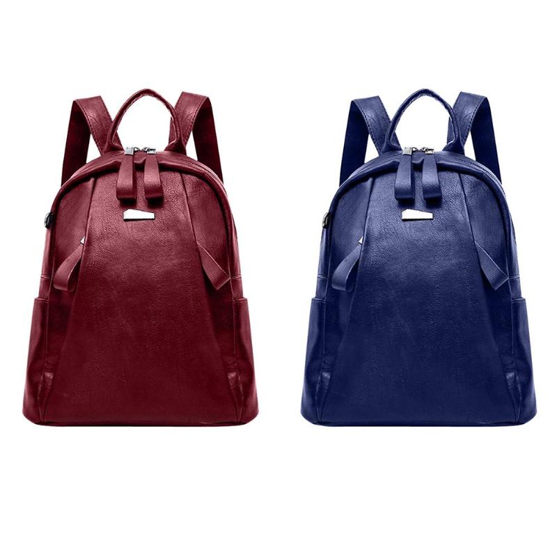 Women Solid PU Leather Backpacks Mochila Escolar T