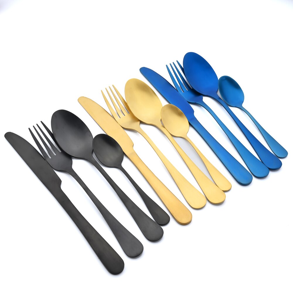 Matte Gold Cutlery Set Flatware Stainless Steel Dinnerware Kitchen Dinner Silverware Knife Coffee Spoon Fork Tableware Set