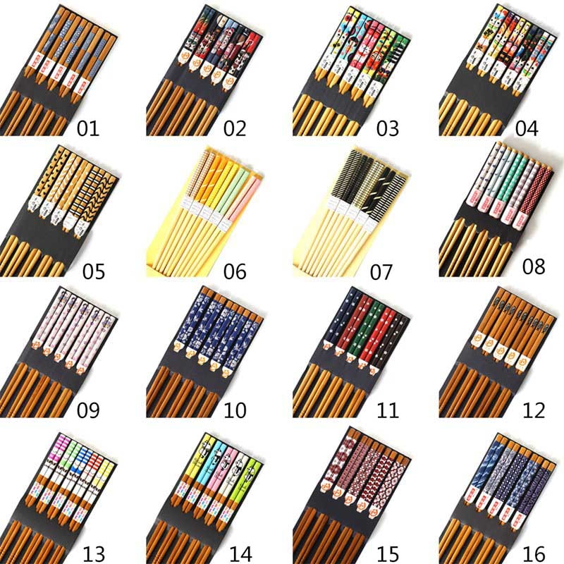 5 Pair Chopsticks Handmade Bamboo Japanese Natural Wood Chopsticks Sushi Food Multi Color Wooden Chopsticks Reusable