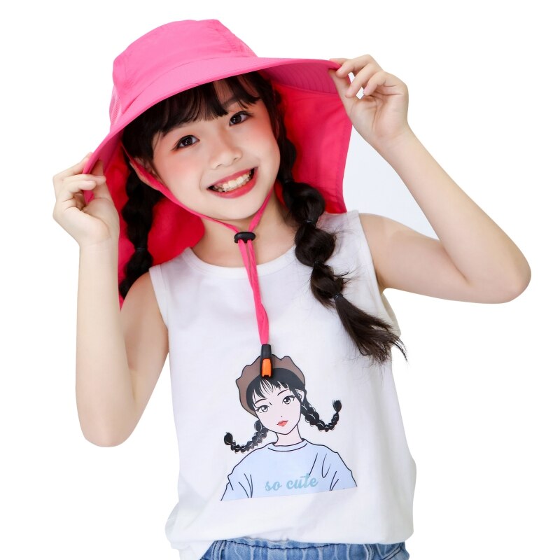 Wide Brim Children Beach Hat Sun Kids Bucket Cap Summer Girls Boys Travel Outdoor Cute Casual Anti-UV Hats: MR