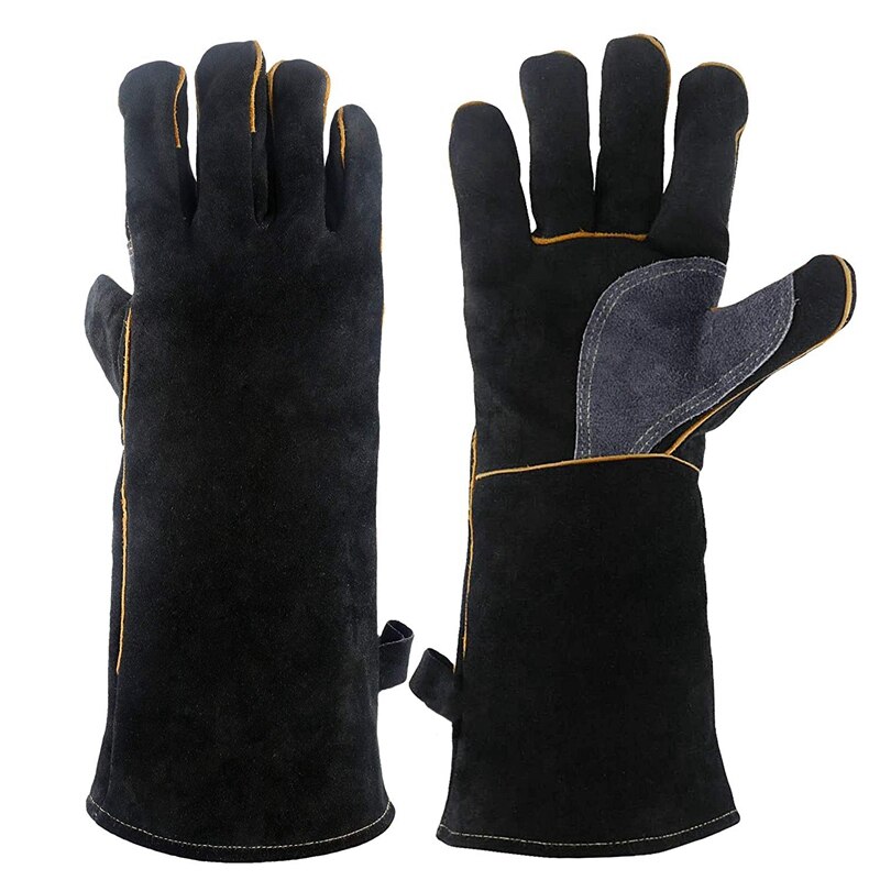 Extreme Heat&amp;Fire Resistant Gloves Leather with Stitching,Mitts Perfect for Fireplace,Stove,Oven,Grill,Welding,Bbq,Mig,Pot Holde