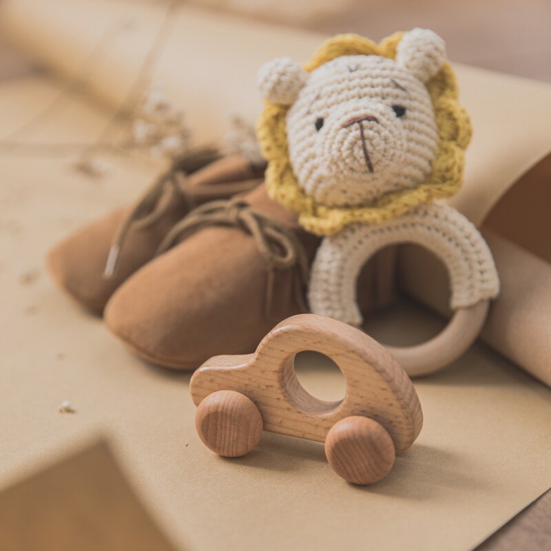 Baby badelegetøjssæt løve rangle dobbeltsidet bomuldstæppe hæklet legetøj nyfødt fotografering rekvisitter fødselsprodukt med æske