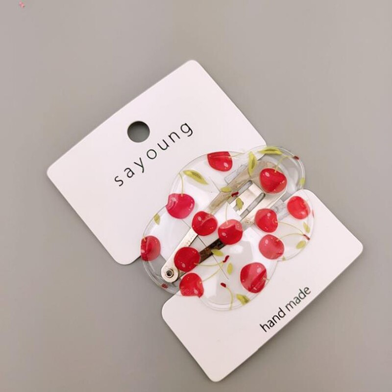 Horquillas de frutas transparentes bonitas, pinzas para el pelo en forma de gota para niñas, tocado con dibujo de nube para niños, accesorios geométricos para el cabello para niños: Cloud Cherry