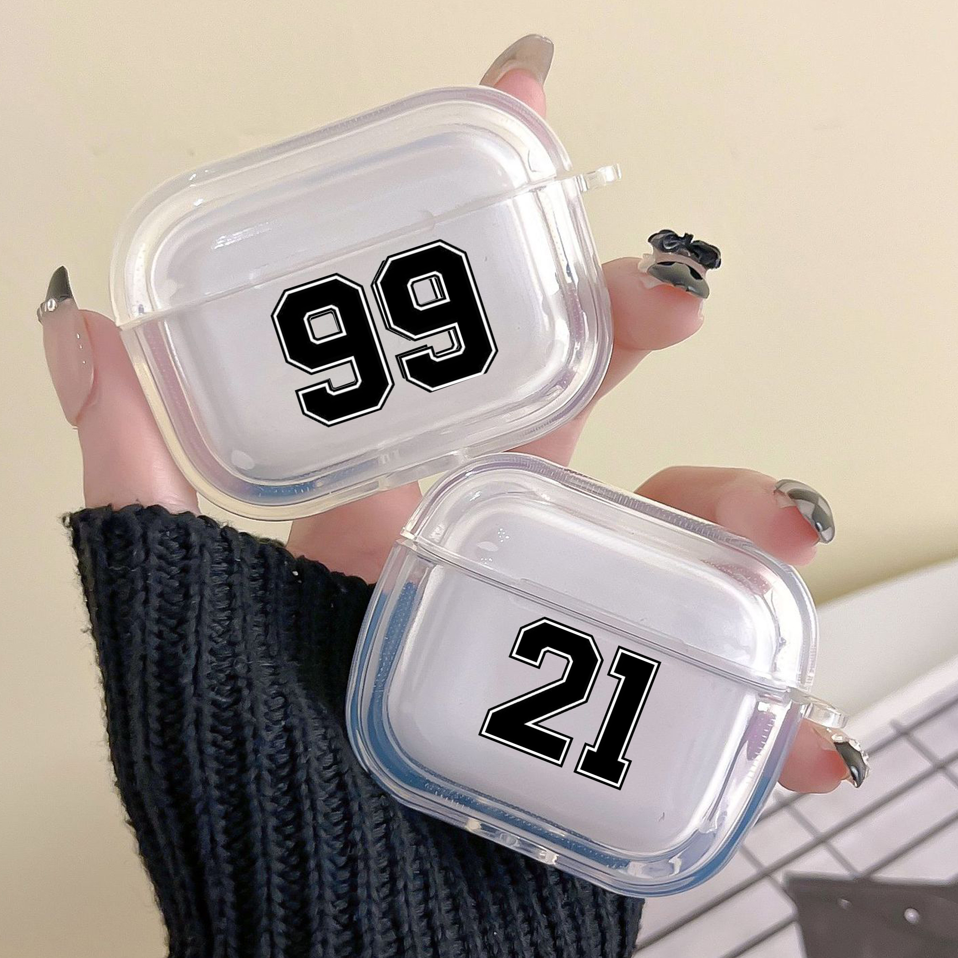 Hoesje Voor Apple Airpods 2 1 Oortelefoon Hoesjes Met Haak Mode Zwart Nummer Voetbal Voor Airpod Pro 3 Pro2 Doorzichtige Beschermhoezen