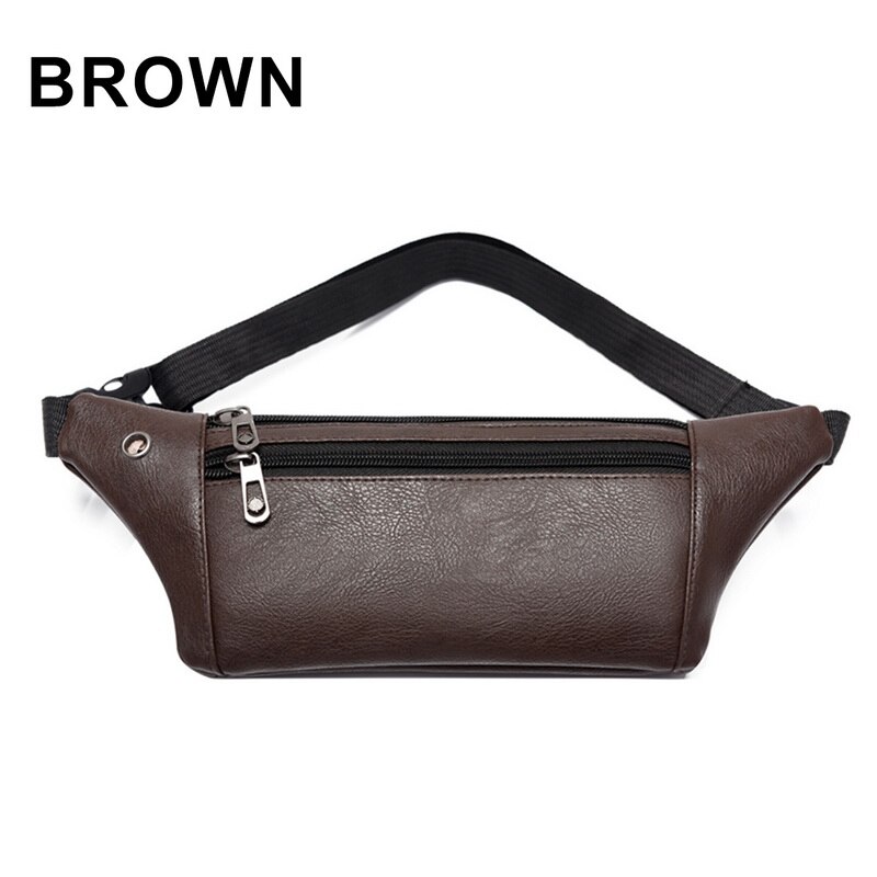 Mens Taille Taschen mit Zipper Leder Große Kapazität Taille Tasche Weiche Sport Tasche Große Kapazität Wandern Handy Tasche: brown