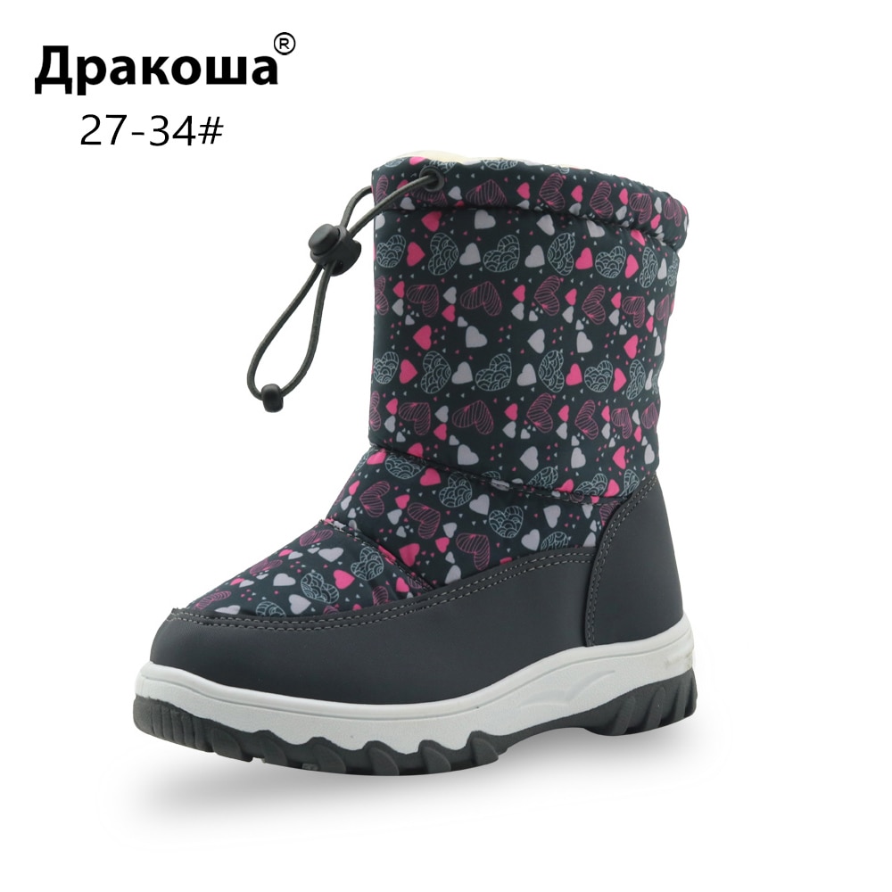Apakowa pige vinterplatformstøvler tykkere uldne fnugforing børneblomstrede sne støvler med top snor lynlås børnesko