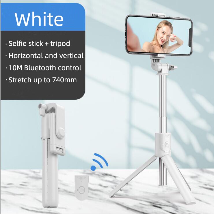 Wireless bluetooth selfie stick foldable mini tripod with fill light shutter remote control Self-Timer Rod Stick: White without led