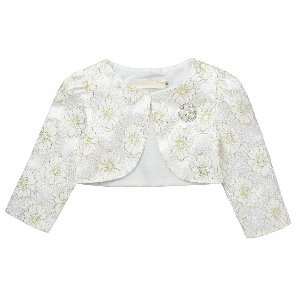 Children's Kids Girls Long Sleeves Jackets Boleros Gold Thread Lace Embroidered Flower Coat Cape Wedding Flower Girl Clothes
