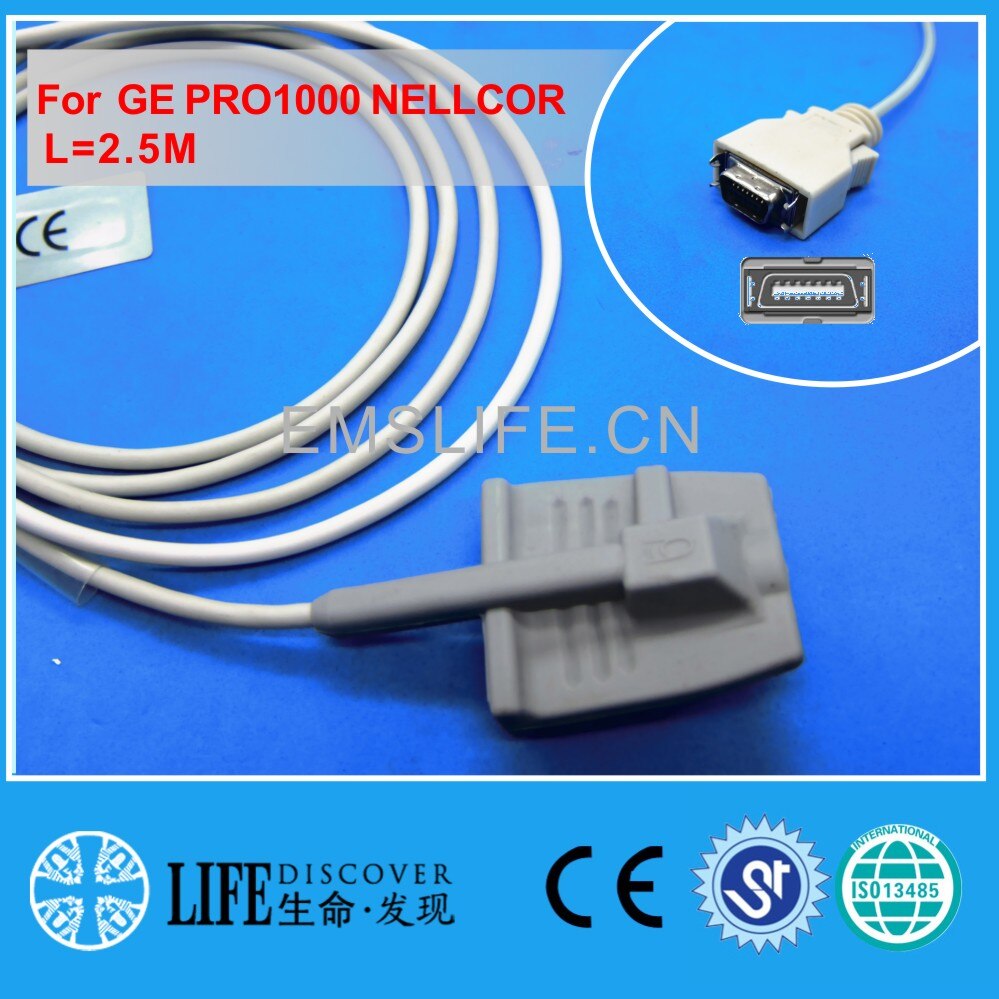 Long cable AWT adult finger clip spo2 sensor for GE dinamap pro1000 Nellcor: Adult silicone