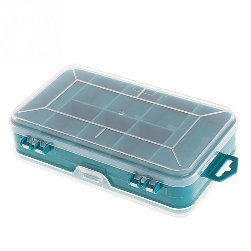 Caja de almacenamiento de herramientas de plástico PP, 13 rejillas, cuentas para joyería, tornillos, caja de almacenamiento, portaherramientas electrónico pequeño de doble cara, caja verde