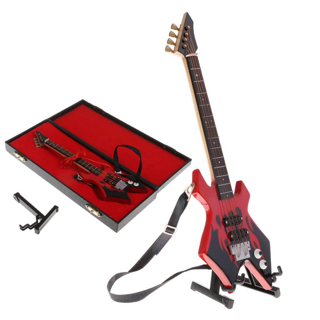 Modelo de Bajo Eléctrico de madera 1/6, Miniatura Musical para figuras de acción: Red Black
