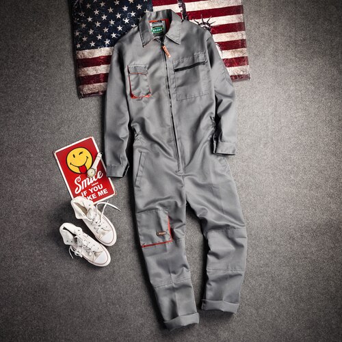 Retro herre arbejdstøj overall overall work jumpsuit bukser uniform playsuit revers krave plus størrelse s -5xl: Xxl
