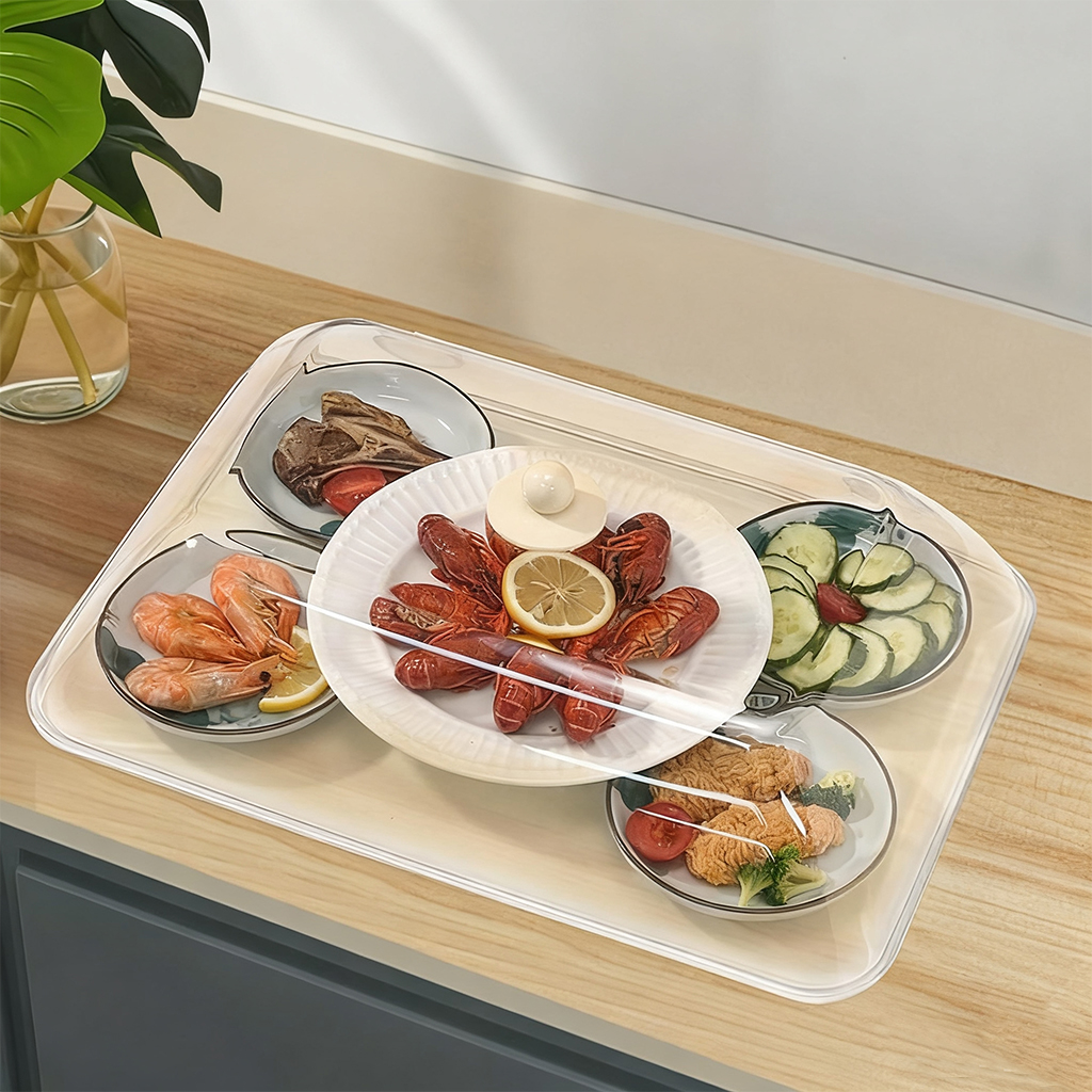 Reusable Food Fresh-keeping Cover Transparent Plastic Food Cover Dustproof & Insect Protective Lid Kitchen Storage Accessories